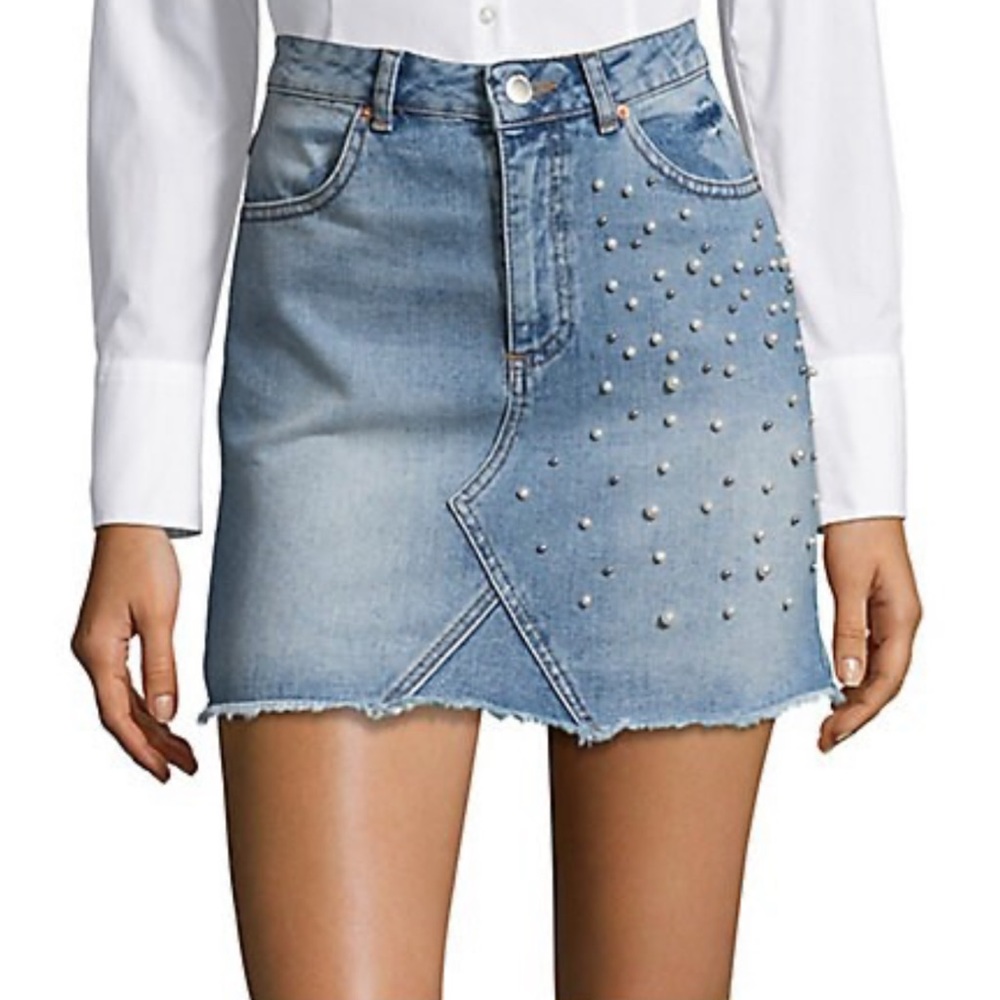 Denim skirt with pearl detail